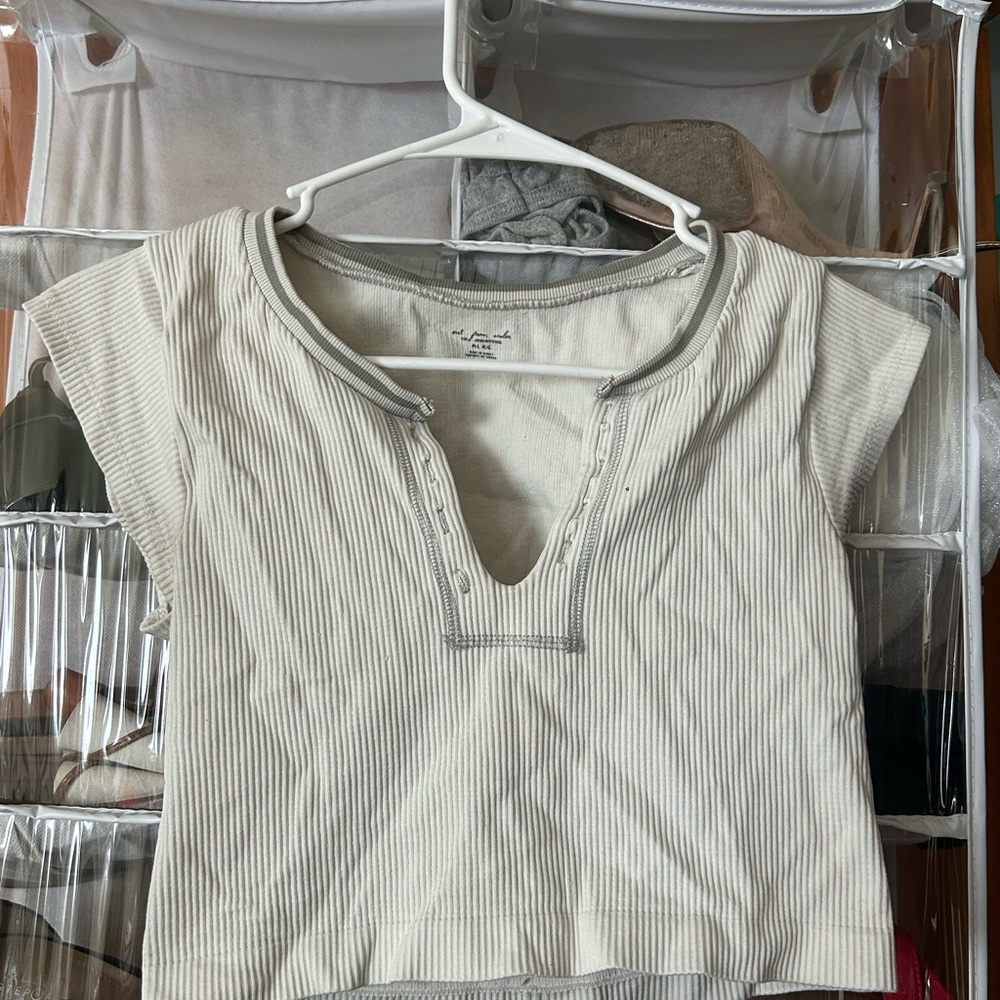 URBAN OUTFITTERS Women's Cream Ribbed Top